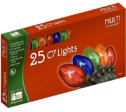 Holiday Wonderland C7 Christmas Light Set – 25-Count, Multi-Color Transparent (Pack of 3)