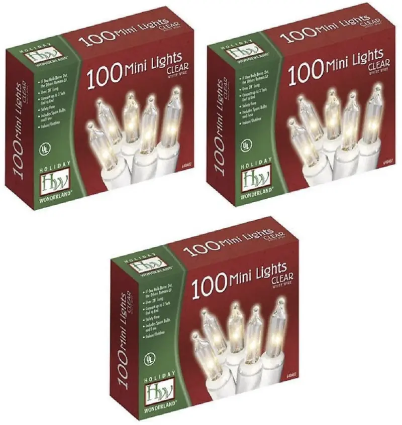 Holiday Wonderland Clear Christmas Light Sets – 100-Count, White Cord (Pack of 3)