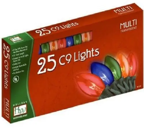 Holiday Wonderland Multi-Color Transparent C9 Christmas Light Set – 25-Light Strand, Model 925-88, 12-Pack