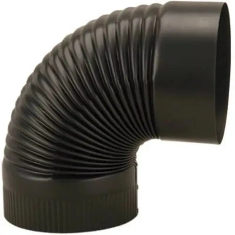 Imperial 8″ Black Corrugated Stove Pipe Elbow – 90°, 24-Gauge Galvanized Steel Fitting