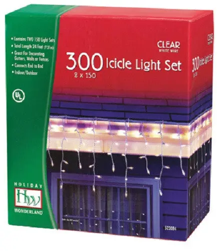 Inliten Holiday Wonderland Clear Icicle Christmas Lights – 300-Light Set, 12-Pack