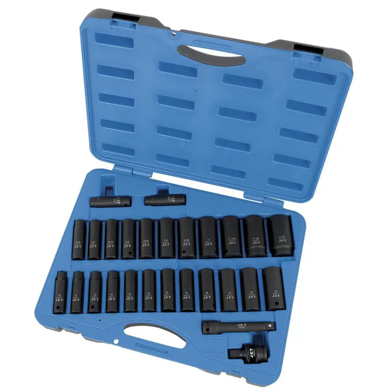 Jet 27-Piece 1/2-Inch Drive Deep Impact Socket Set – Dual SAE/Metric, 6-Point Design, Model 610327