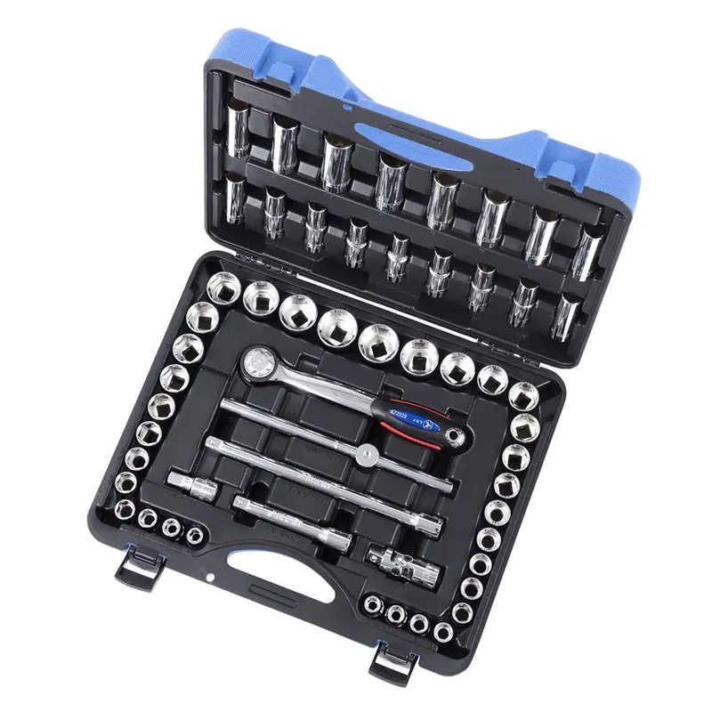 Jet 55-Piece 1/2-Inch Drive Ratchet and Socket Set – SAE/Metric, 6-Point Design, Model 600341