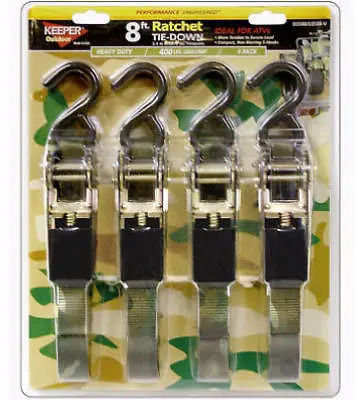 Keeper Camo Ratchet Tie-Downs – 4-Pack of 8′ All-Terrain Straps with Camouflage Finish and Secure Buckles