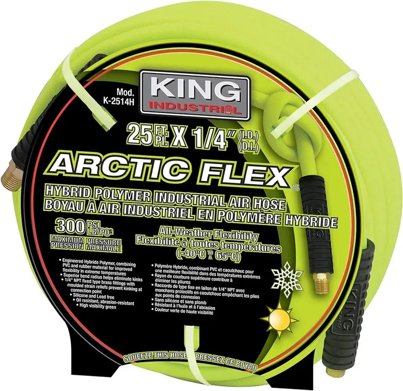 King Canada Industrial Air Hose – 1/4″ ID × 25 ft, Heavy-Duty Design, K-2514H
