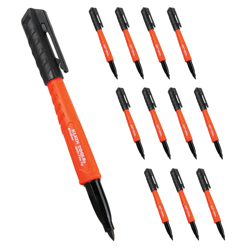 Klein Tools Skribes Fine-Tip Permanent Markers – Black Ink, Pack of 12, Model 8610112