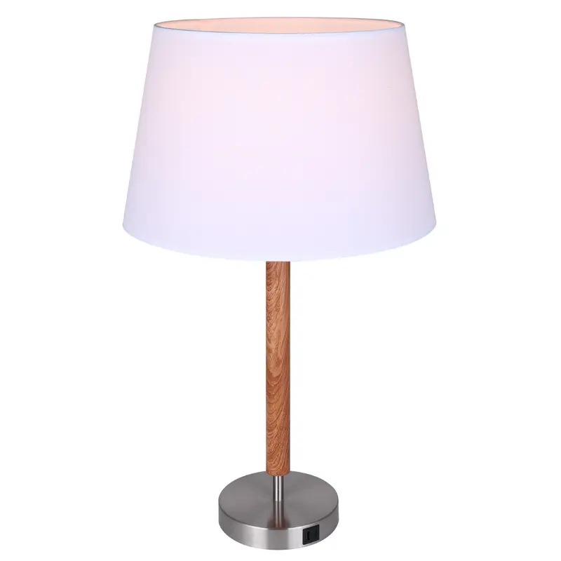 MALY Industrial-Chic Table Lamp – Brushed Nickel Base with Faux Wood Accents, Canarm ITL2137B26BNW