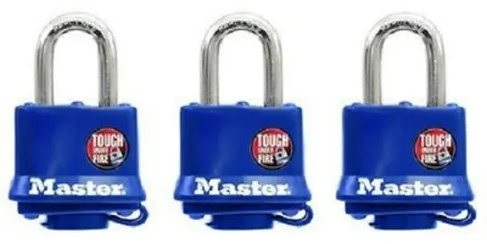 Master Lock 312TRI Blue All-Weather Padlock Set – 3-Pack, 1.5″, Keyed Alike – Qty 12