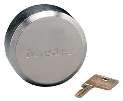 Master Lock 6271KAW700A Shackleless Hockey Puck Padlock – 2-7/8″ Keyed Alike, Pack of 2