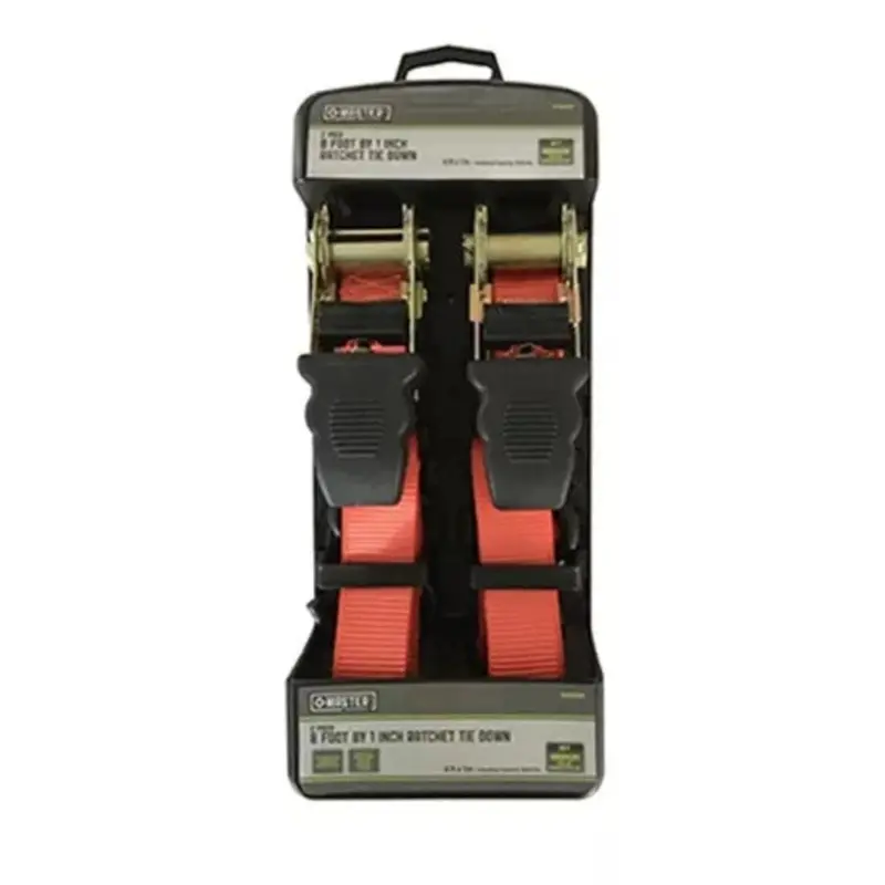 Master Mechanic MM40 Ratchet Tie-Down Straps – 8-Foot x 1-Inch (2-Pack) for Motorcycles & ATVs