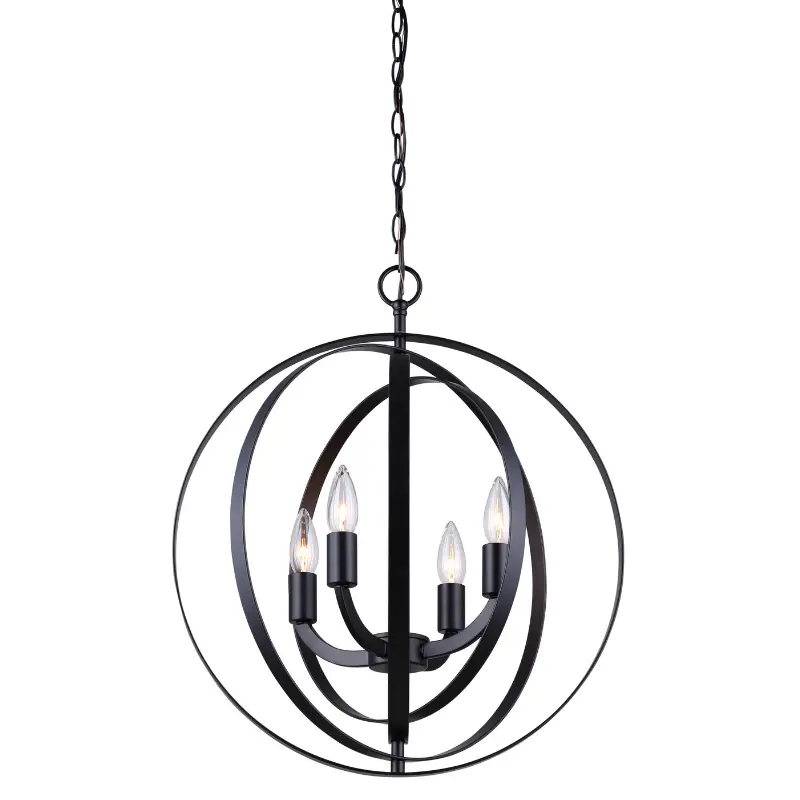 Matte Black 4-Light Chandelier – 18″ Adjustable Chain, Canarm Meridian ICH182B04BK18