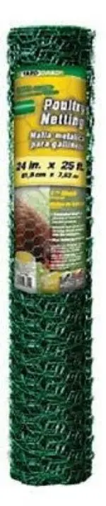 Midwest PVC-Coated Poultry Netting – 24″ x 25′, 1″ Mesh, Green (Roll of 4)