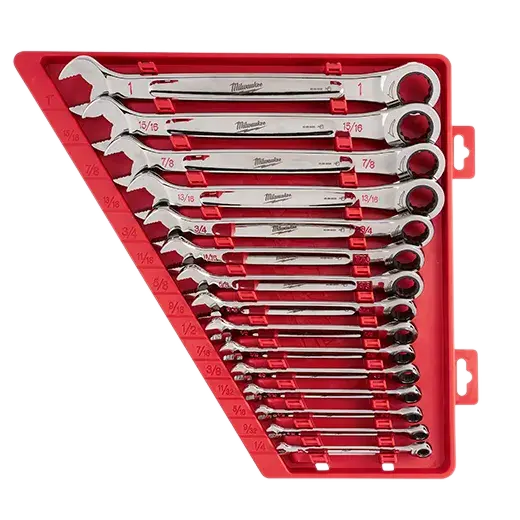 Milwaukee 15-Piece SAE Ratcheting Combination Wrench Set – Ergonomic Design, 48-22-9416