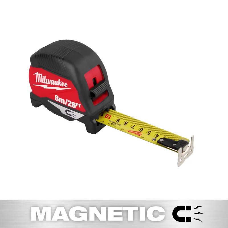 Milwaukee 26-Foot Magnetic Tape Measure – 8-Meter Retractable Steel Rule – Model 48-22-1026M