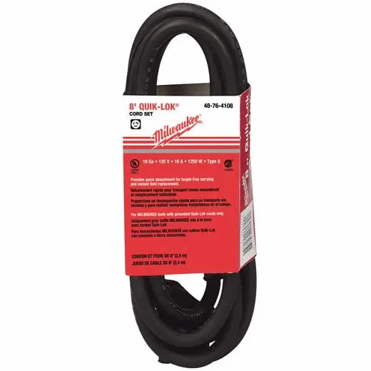 Milwaukee 8-Foot QUIK-LOK Twist-Style Extension Cord – Heavy-Duty Plug-In Cable, 48-76-4108