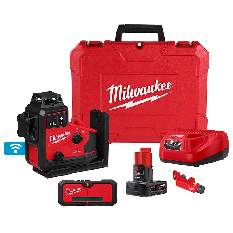 Milwaukee M12 Green 360° 3-Plane Self-Leveling Laser Level Kit with Receiver – Model 3642-21