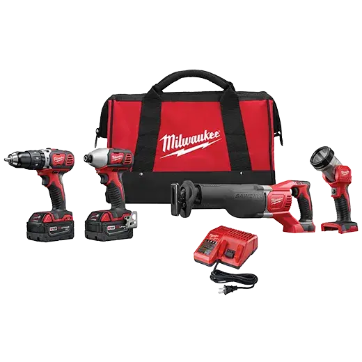 Milwaukee M18 Cordless 4-Tool Combo Kit with Lithium-Ion Batteries – Model 2696-24