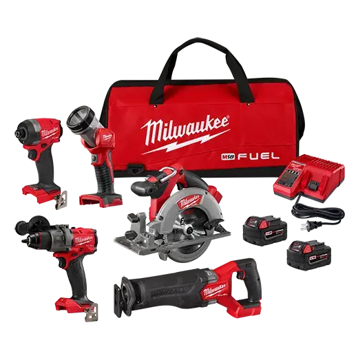 Milwaukee M18 FUEL 5-Tool Combo Kit: Hammer Drill, Impact Driver, SAWZALL, Circular Saw & Work Light – 3697-25
