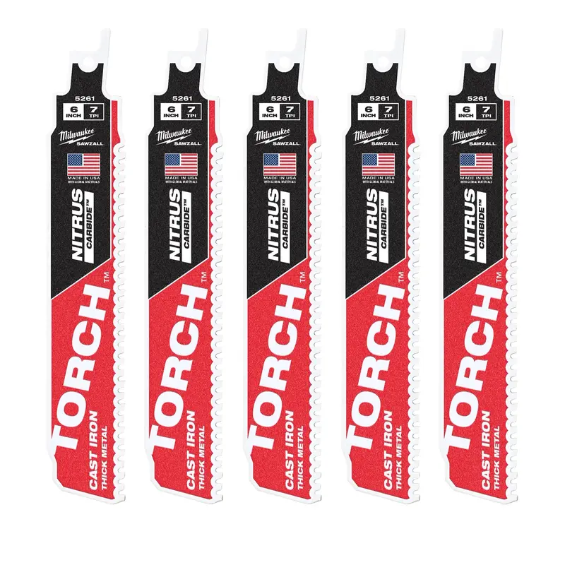 Milwaukee TORCH NITRUS Carbide SAWZALL Blade – 6″, 8 TPI for Cast Iron, 5-Pack, 48-00-5561