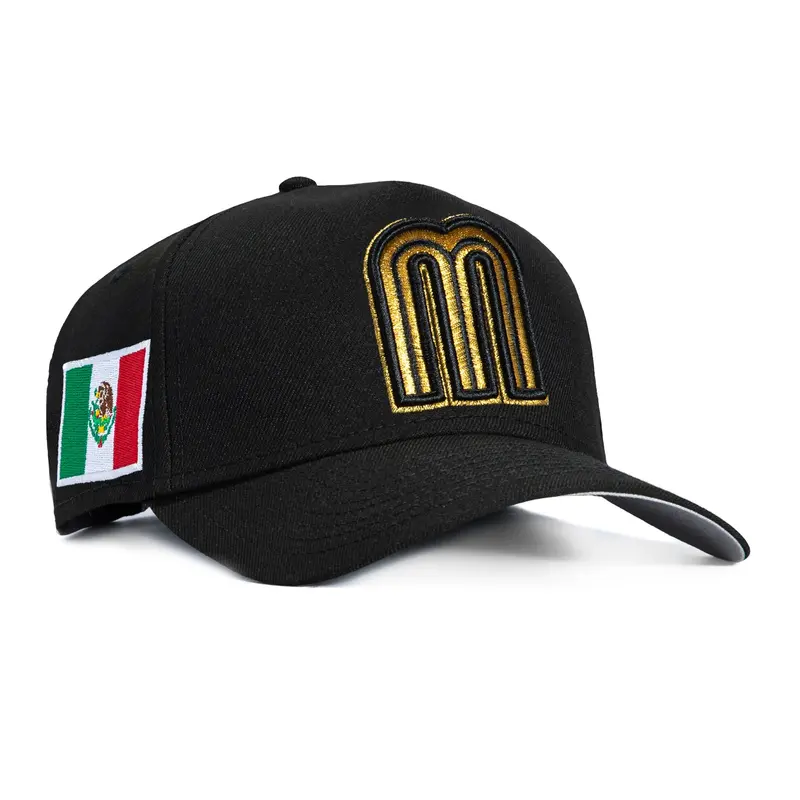 New Era 9Forty A-Frame Mexico WBC Flag Snapback – Black & Metallic Gold