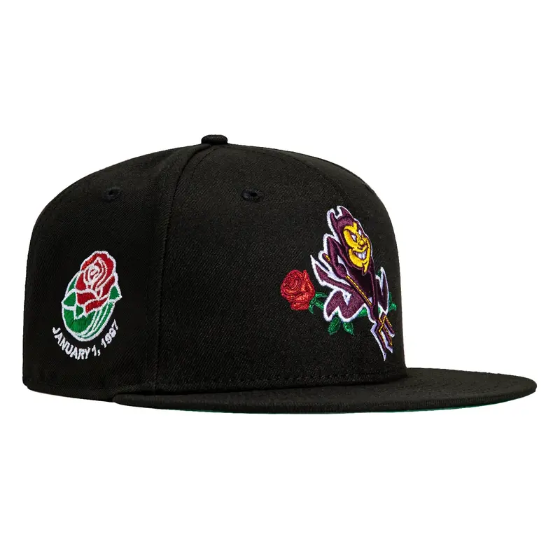 New Era Arizona State Sun Devils 59Fifty 1987 Rose Bowl Patch Hat – Black with Sparky Rose Detail