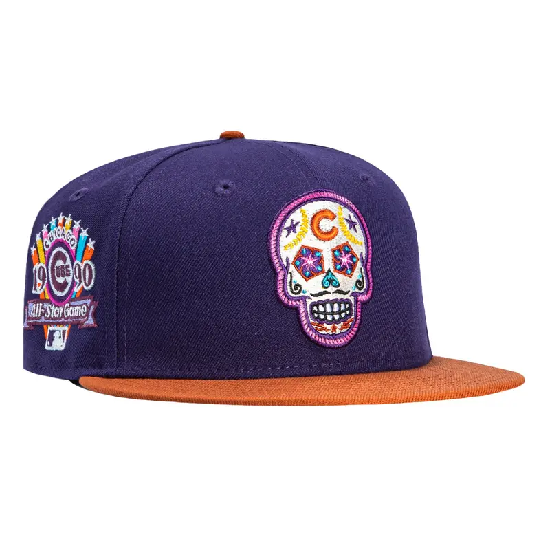 New Era Chicago Cubs 1990 All-Star Game Sugar Skull 59Fifty Hat in Purple and Burnt Orange