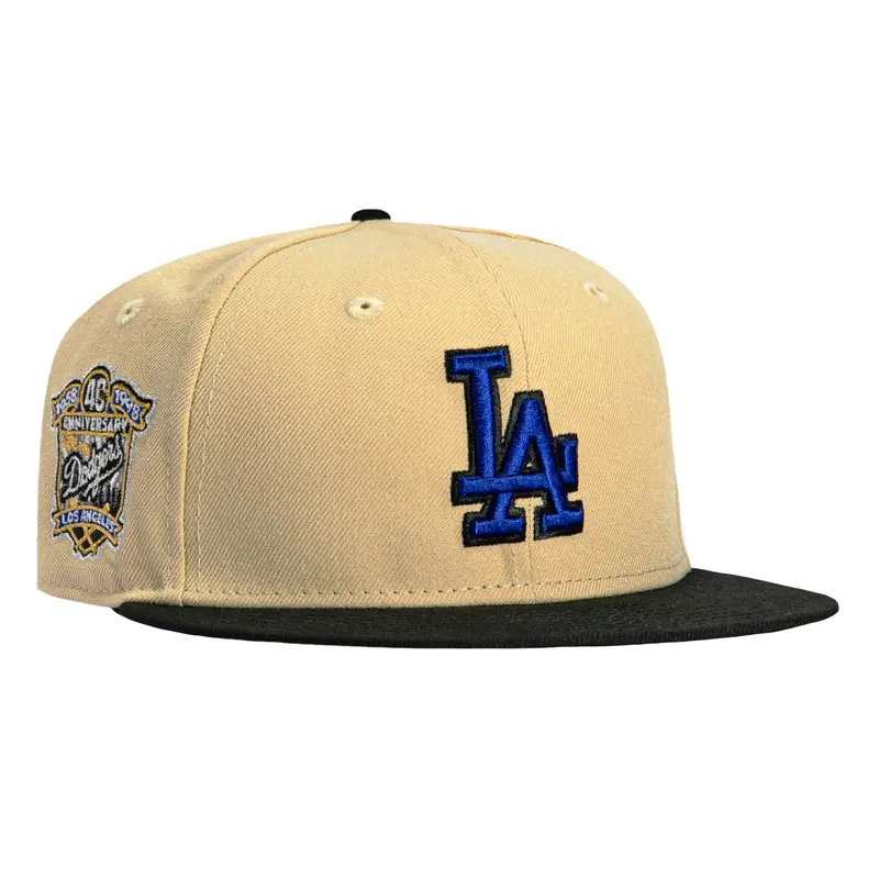 New Era Dodgers 40th Anniversary Patch 59Fifty Hat in Tan, Black, and Purple
