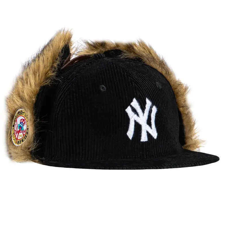 New York Yankees 1949 World Series Dog Ear Cap – Corduroy & Faux Fur in Black