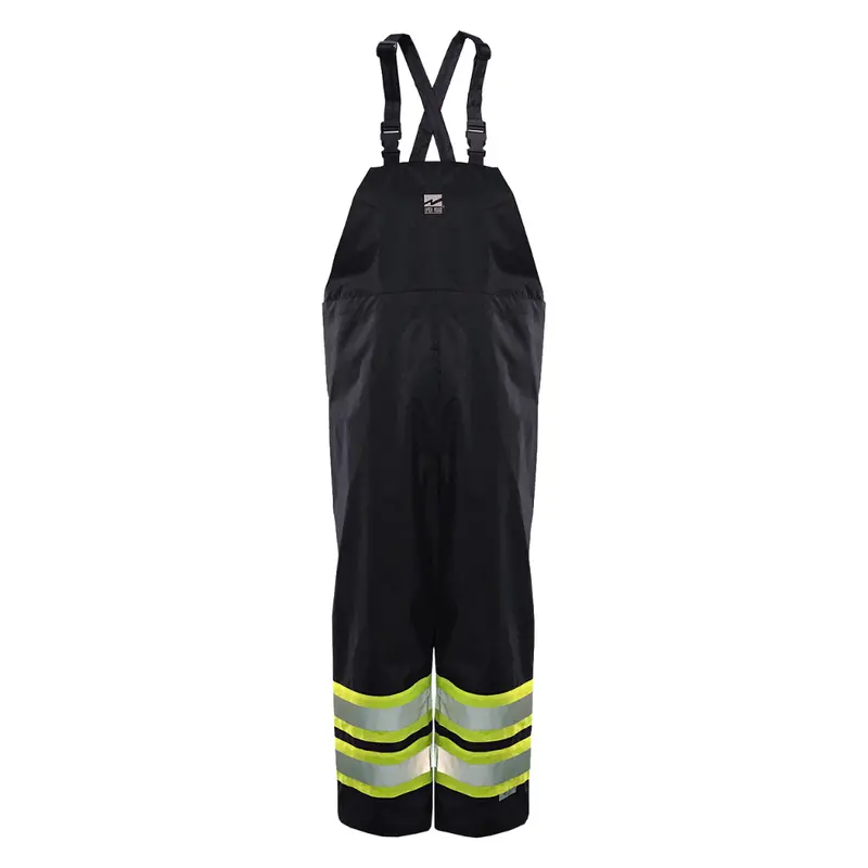 Open Road Hi-Viz Black Bib Pants – Contrast-Reflective, 150D Polyester Work Overalls (6323PB)