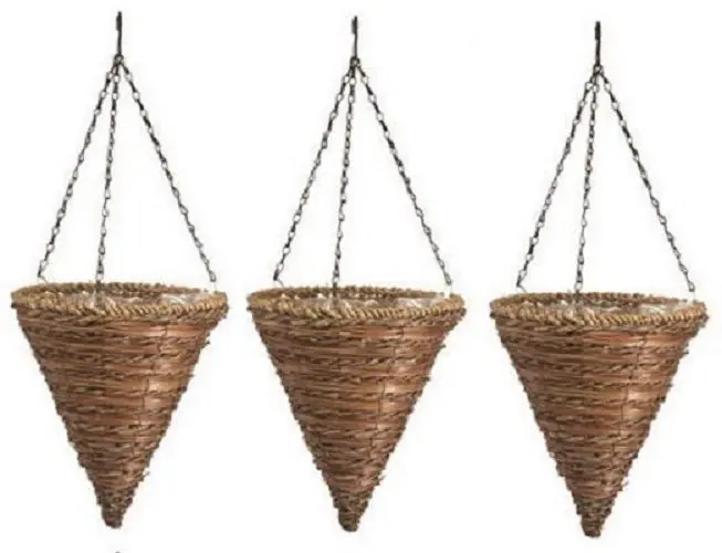 Panacea 88636GT 12-Inch Rope & Fern Cone Hanging Basket – Pack of 3