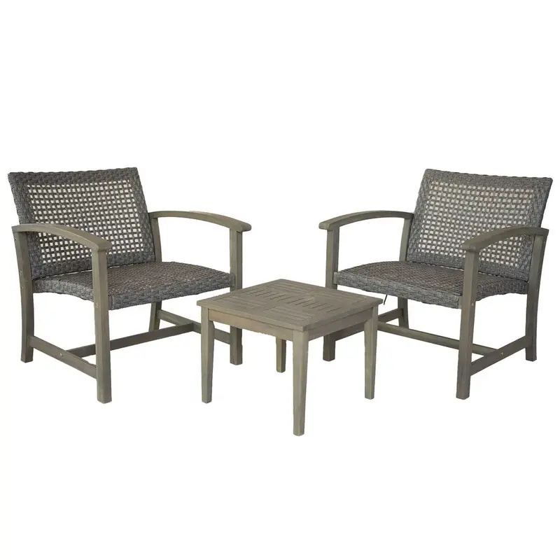 Patioflare Galena Oversized Bistro Set – FSC-Certified Acacia Wood & Wicker Outdoor Furniture