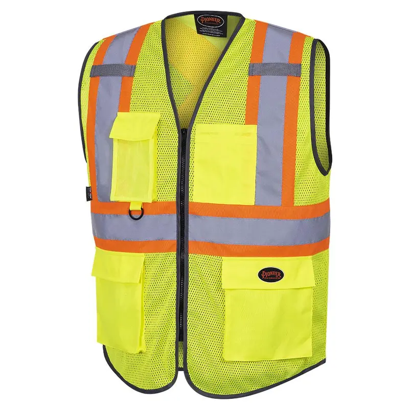 Pioneer Yellow/Green Hi-Vis Multipocket Mesh Vest – Zipper Front (Style 6961)