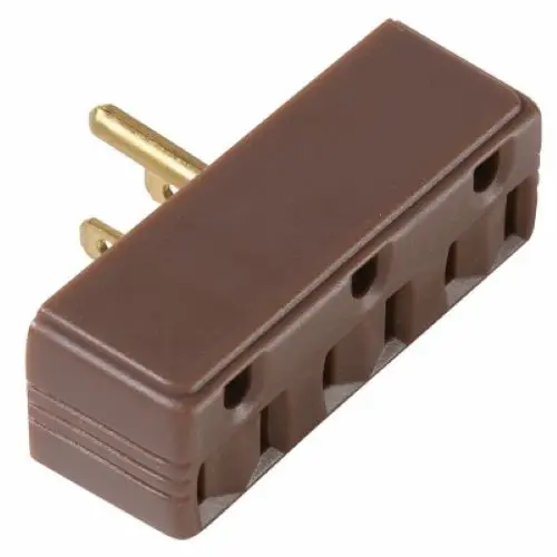 P&S 697CC20 Brown 3-Way Electrical Outlet Adapter – 15A, 125V Plug-In Splitter