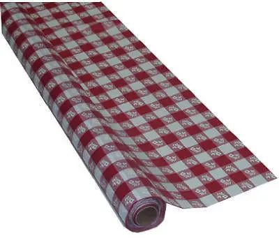 Red and White Gingham Party Table Covers – 40 in x 100 ft Plastic Roll, 6-Pack