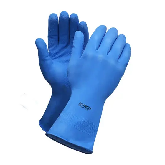 Reusable Chemical-Resistant Latex Gloves – Ronco Light-Fit Flock-Lined Blue