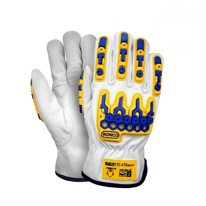 Ronco Wrangler’s Impact-Resistant Goatskin Drivers Gloves – ANSI/ISEA 105 (Cut Level A6, Impact Level 2, White) – Model 72-470