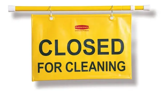 Rubbermaid “Closed For Cleaning” Safety Sign – Yellow Hanging Doorway Alert for Custodial Staff (Model FG9S1500YEL)