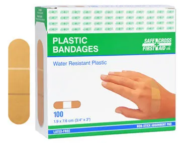 Safecross Assorted Plastic Adhesive Bandages – 1.9 x 7.6 cm (100-Pack), 03041