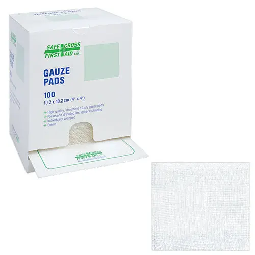 Safecross Sterile Gauze Pads – 4″ x 4″, Individually Wrapped, 100-Count Box, SKU 03222