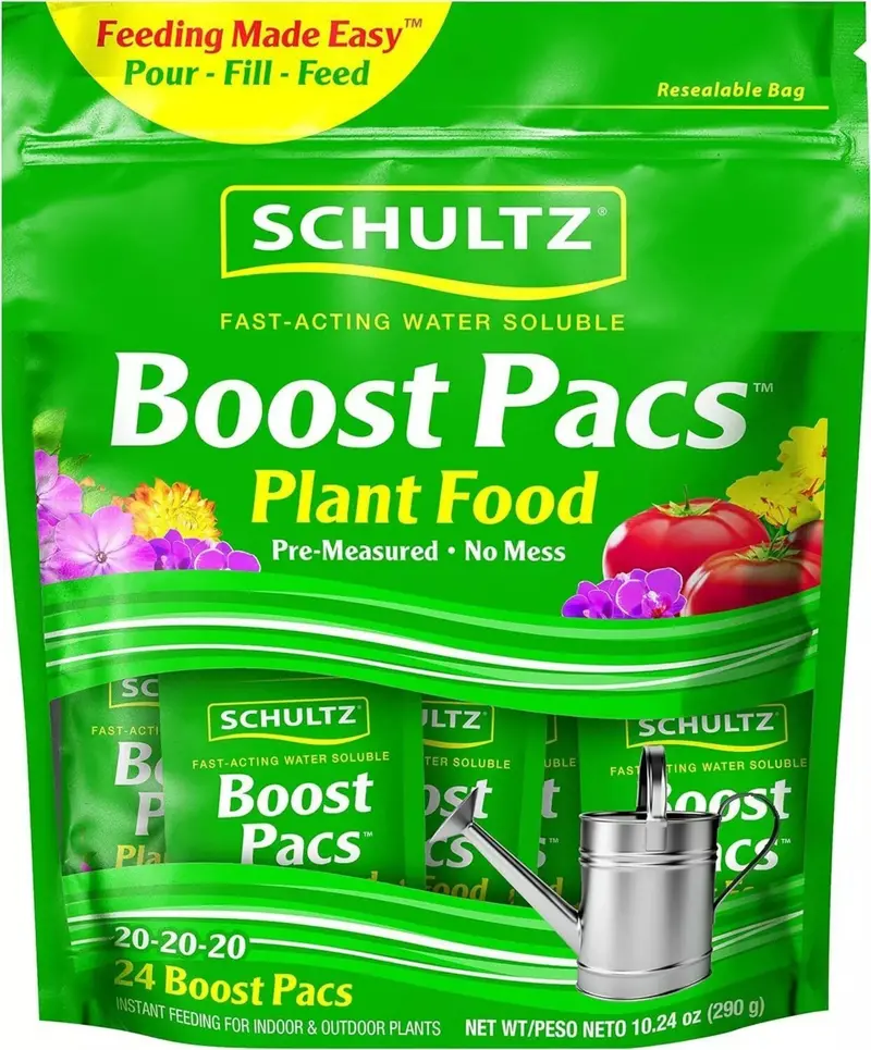 Schultz Boost Pac Plant Food – 24-Count Pack of 20-20-20 Balanced Water-Soluble Fertilizer