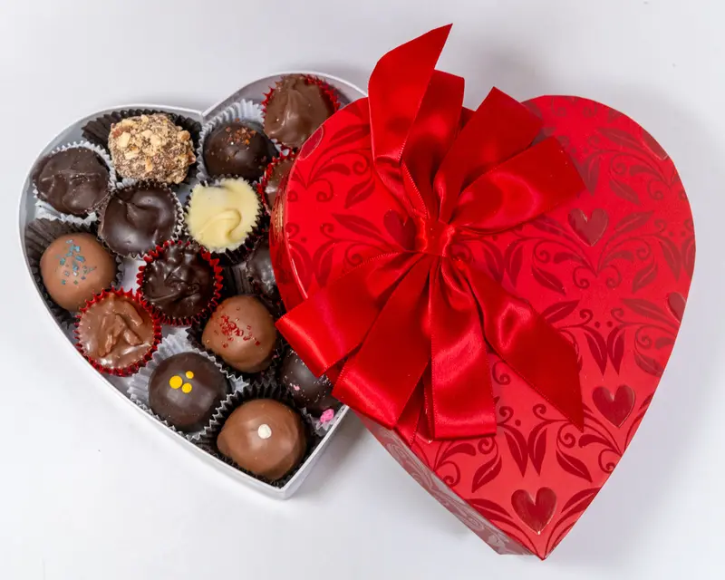 Shiny Red Metallic Heart Candy Box with Ribbon Bow – 8 oz