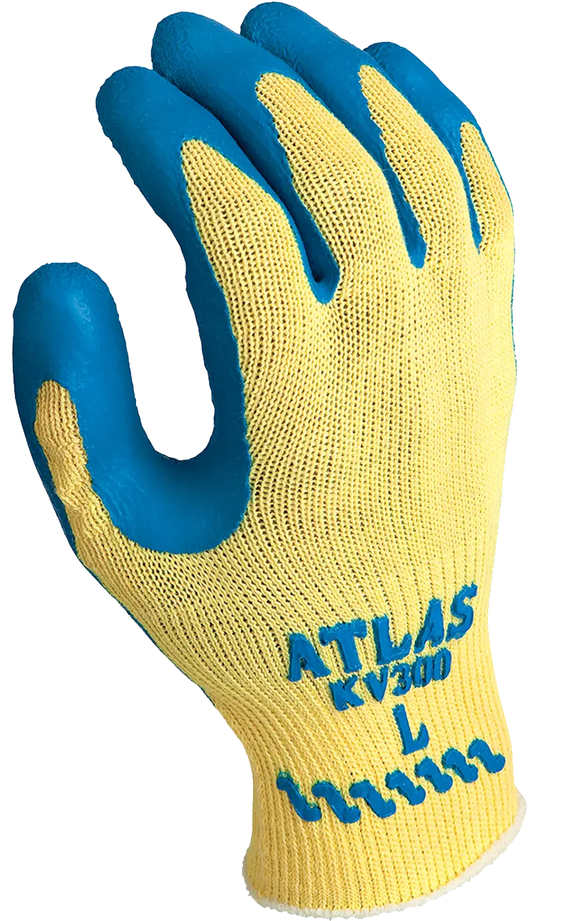 SHOWA Atlas Kevlar Cut-Resistant Gloves – Latex Palm Coating, ANSI Level A3/A4 (KV300)