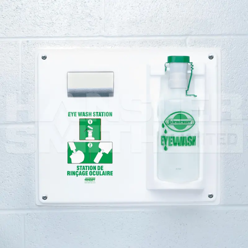 Single-Use Eyewash Station – Safecross Model for 946 mL Bottles (Part #04074)