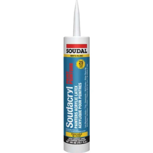 Soudal Soudacryl Paintable Latex Acrylic Caulk – Flexible, Water-Based Sealant for Interior Finishing, White, Model 153246