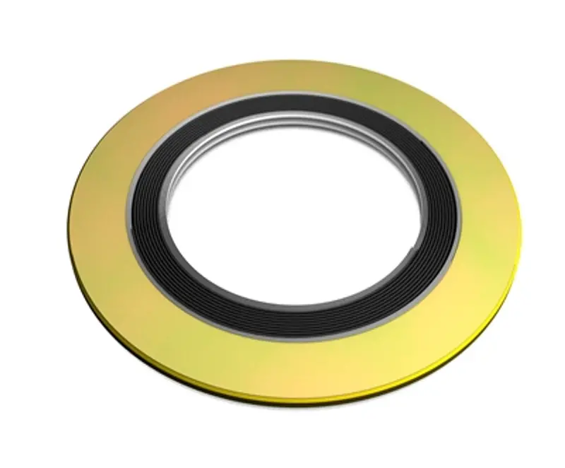 Spiral-Wound Industrial Gasket – 316L Stainless Steel Windings, 316SS Inner Ring, PTFE Filler; Rated for 12″ Pipe, 1500 PSI, Green Band with Grey Stripes