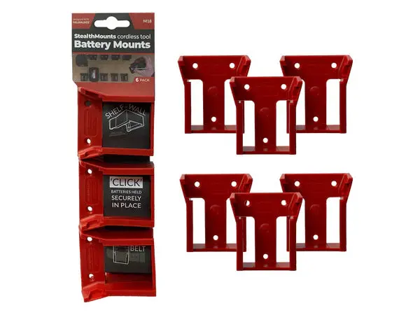 StealthMounts Milwaukee M18 Battery Mounting Kit – 6-Pack, Red