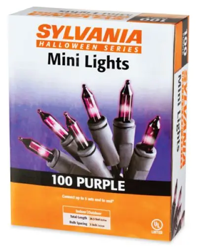 Sylvania V34708-88 Purple Mini Halloween Lights – 100-Bulb String with Black Wire (6 Sets)