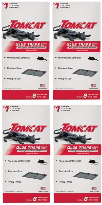 Tomcat 0362610 Professional Mouse Glue Traps – Ready-to-Use, 6-Pack (Four Traps per Pack)