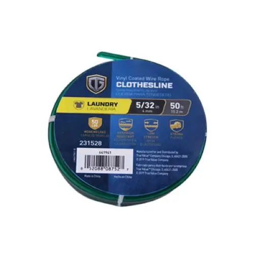 Tru-Guard 5/32″ Green PVC-Coated Clothesline Wire – 50 ft Roll, 18-Pack