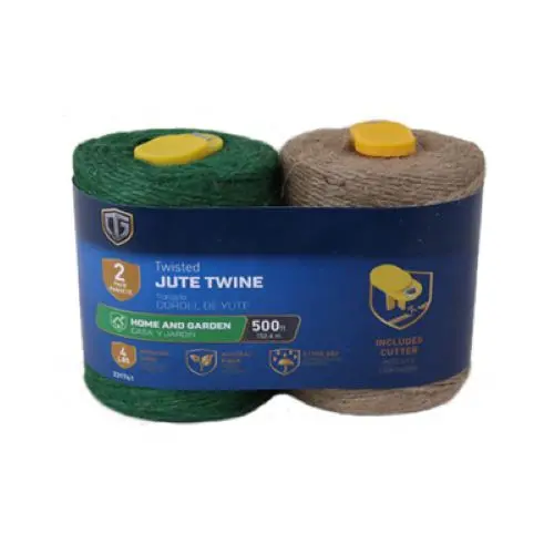Tru-Guard 642081 Jute Twine with Cutter – Green & Brown, 500′ × 2 Rolls, 3-Pack